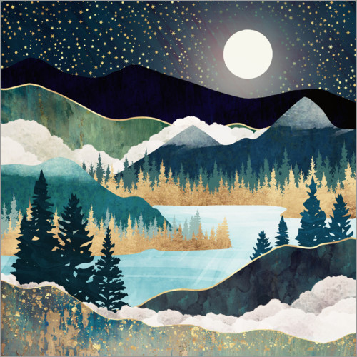 Poster Lac sous un ciel étoilé