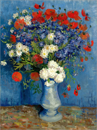 Poster Vase avec Coquelicots et Bleuets