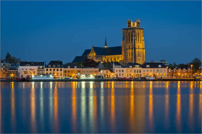 Poster L'église de Dordrecht à l'heure bleue
