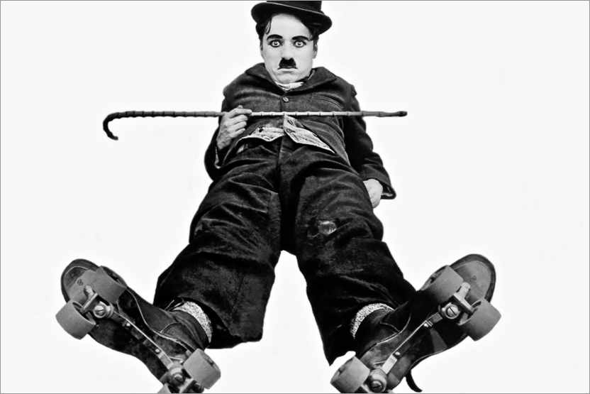 Poster Charlie Chaplin avec des patins à roulettes