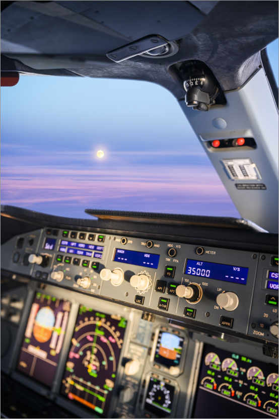Poster Cockpit d'Airbus A380 et lune montante
