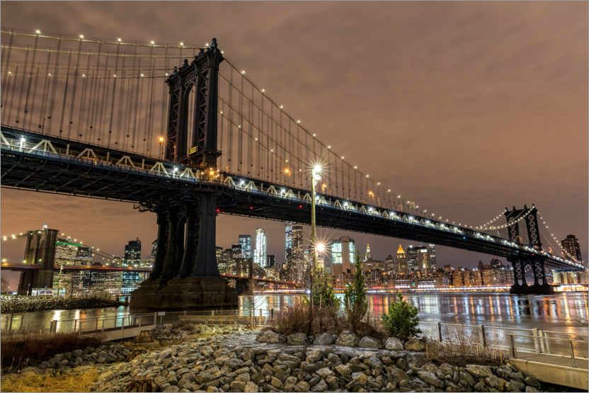 Poster Pont de Manhattan la nuit