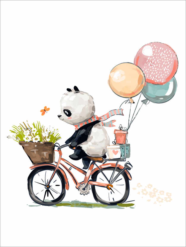 Poster Panda à vélo
