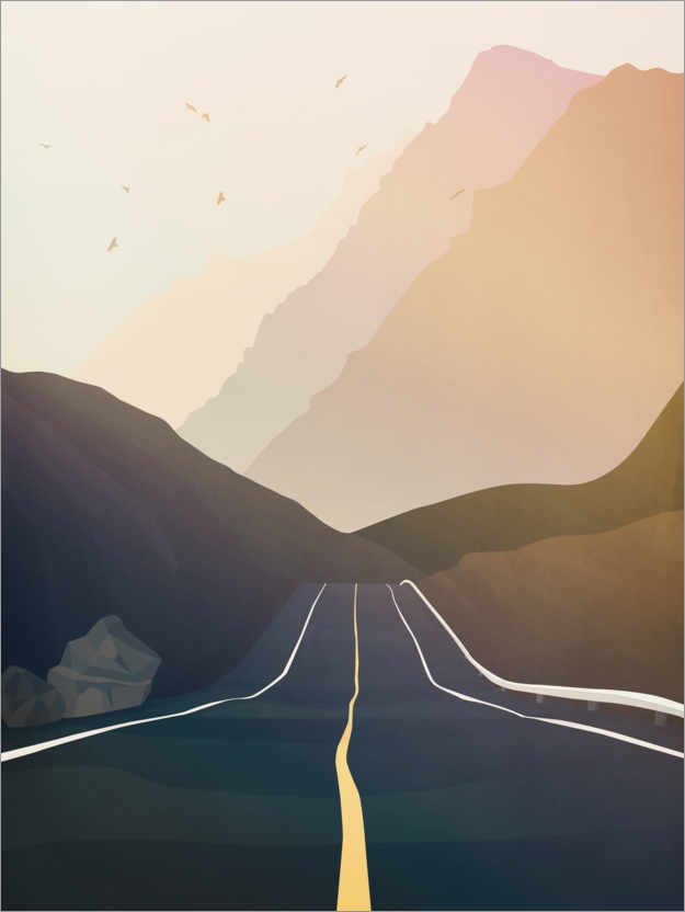 Poster Route solitaire à l’aube