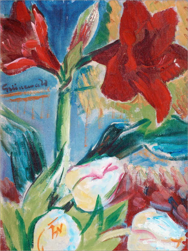 Poster Nature morte avec tulipes et amaryllis belladonne rouge