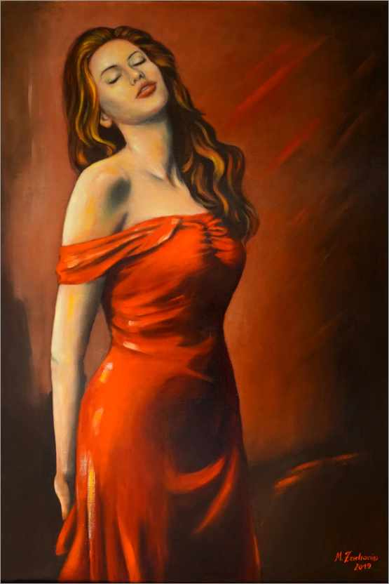 Poster Dame en robe rouge