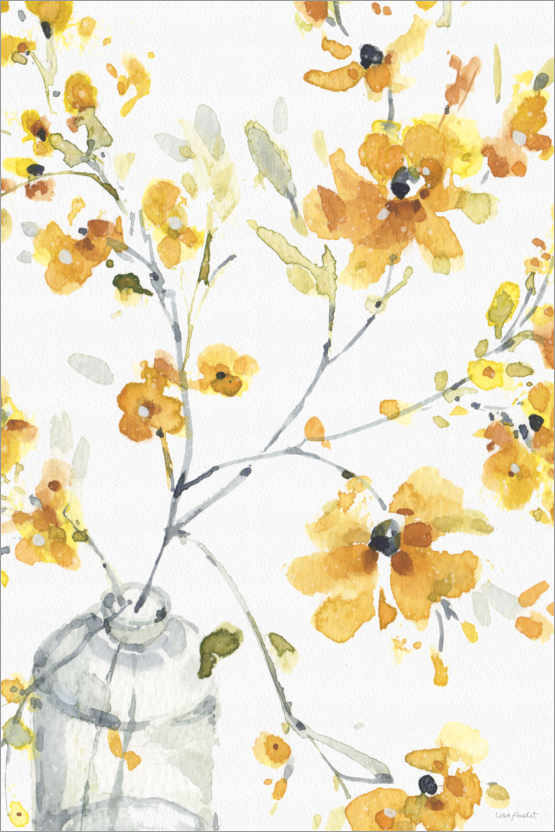 Poster Vase en verre avec des branches fleuries II