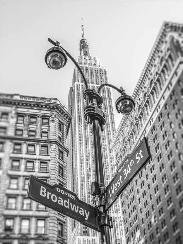 Poster Panneau de Broadway, New-York (noir et blanc)