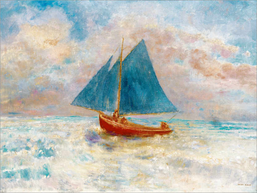 Poster Red boat with blue sails