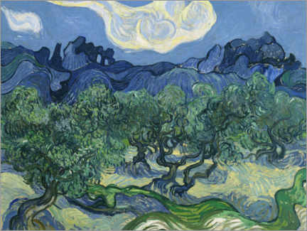 Tableau en bois  Oliviers avec les Alpilles dans le fond - Vincent van Gogh