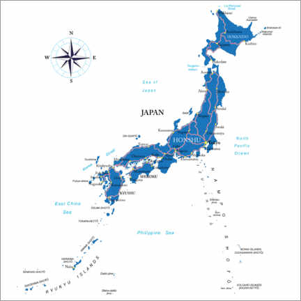 Poster  Carte du Japon (anglais)