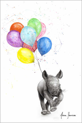 Sticker mural  Rhinocéros et ballons - Ashvin Harrison