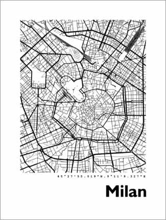 Tableau en plexi-alu  Plan de la ville de Milan - 44spaces