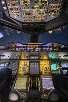 Poster Cockpit de l'Airbus A380 de nuit
