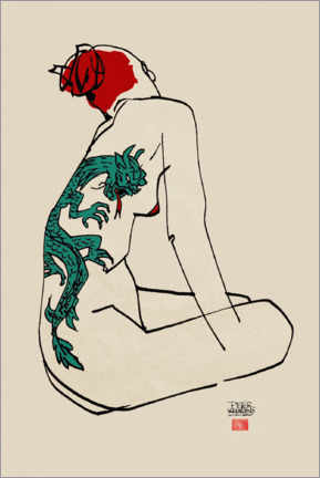 Tableau en PVC  Nu avec tatouage de dragon - Pieter Hogenbirk
