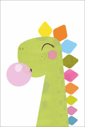 Sticker mural  Dinosaure coloré avec un chewing-gum - Jaysanstudio
