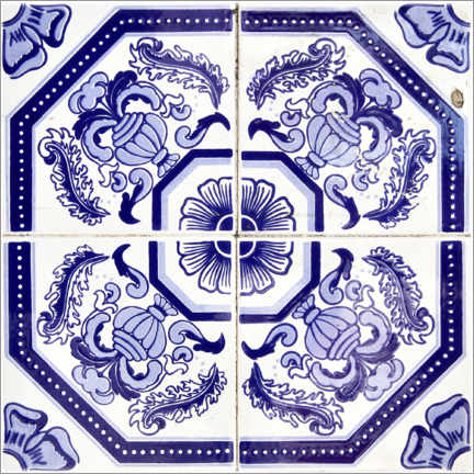 Tableau en bois  Azulejo bleu royal