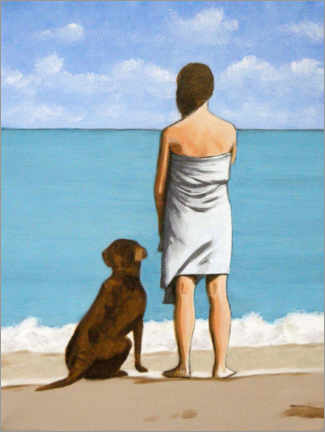 Poster Femme et chien sur la plage