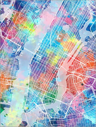 Tableau en PVC  Plan multicolore de New York - Bekim Mehovic