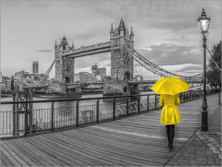 Tableau en verre acrylique  Londres et femme en jaune - Assaf Frank