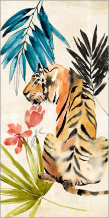 Poster Tigre sous les feuilles de palmier