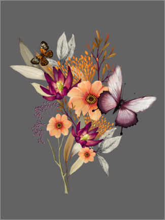 Poster Floral avec des papillons II