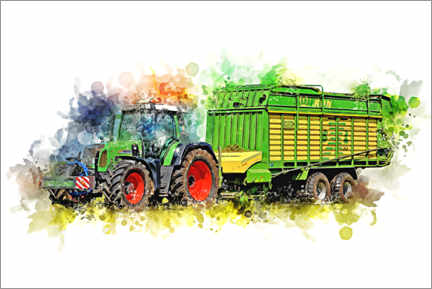 Poster  Tracteur avec chariot de récolte - Peter Roder