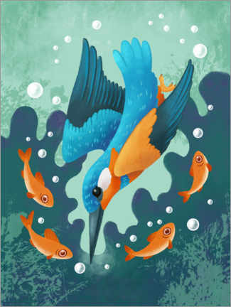 Poster  Série Oiseaux : martin-pêcheur commun - Leonora Camusso