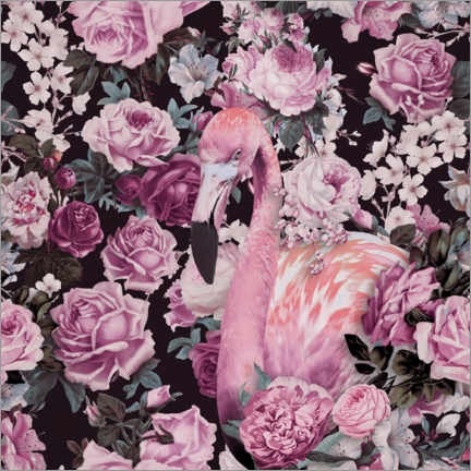 Tableau en verre acrylique  Flamingo Rosegarden - Andrea Haase