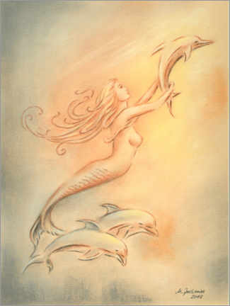 Tableau en bois  Dolphins angels of the seas - Marita Zacharias