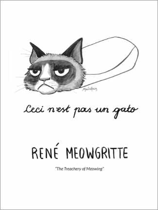 Tableau en bois  René Meowgritte - The Treachery of Meowing - María Paiz