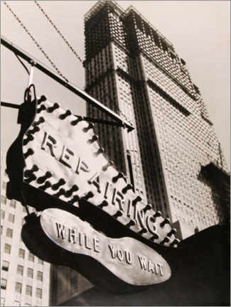 Tableau en aluminium  Illuminated sign for a shoe repair shop, New York - Paul Wolff