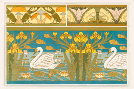 Poster Design for Wallpaper: Stag Beetles, Butterflies, Swans, Iris