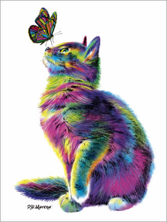 Tableau sur toile  Rainbow Cat &amp; Butterfly