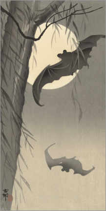 Poster  Deux chauves-souris sous la pleine lune, vers 1900 - Ohara Koson