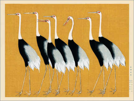 Tableau en bois  Flock of Japanese Red Crown Cranes - Ogata Korin