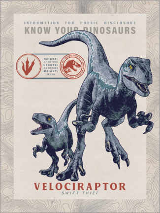 Tableau en aluminium  Jurassic World Velociraptor - Blue &amp; Baby