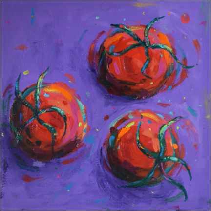 Tableau en verre acrylique  Tomates sur violet - Dawn Underwood