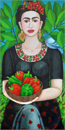 Poster Frida Kahlo avec un bol de poivrons