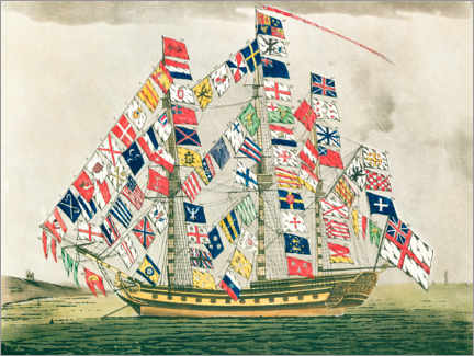 Poster  A King's Ship dressed with the colours of different nations, 1794 - English School