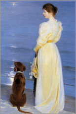 Tableau en plexi-alu  Soirée d'été à Skagen, femme de l'artiste avec un chien sur la plage - Peder Severin Krøyer