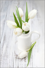 Tableau en plexi-alu  Tulipes blanches sur du bois blanchi à la chaux