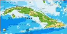 Tableau sur toile  Carte de Cuba (anglais)