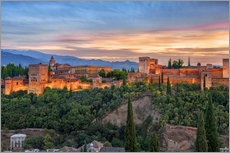 Tableau en plexi-alu  Alhambra rouge le soir - Jürgen Feuerer