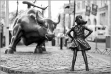 Tableau en bois  La petite fille sans peur face au taureau de Wall Street - Art Couture