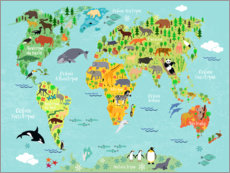 Tableau en bois  Carte du monde avec des animaux - Kidz Collection