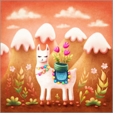 Poster Lama avec des fleurs