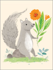 Poster Écureuil avec des fleurs