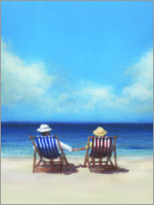 Poster Couple assis sur la plage se tenant la main
