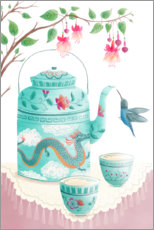Poster  Colibri avec un service à thé - Pimlada Phuapradit